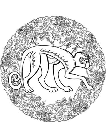 Macaque Mandala Coloring Page